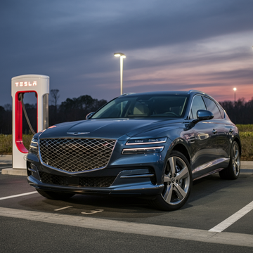Genesis GV90 Makes Surprise Appearance at Tesla Supercharger Ahead of Launch