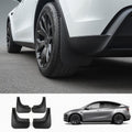 TESEVO no-drill mud flaps for 2026 Tesla Model YL installed on rear fender with 4-piece kit overview