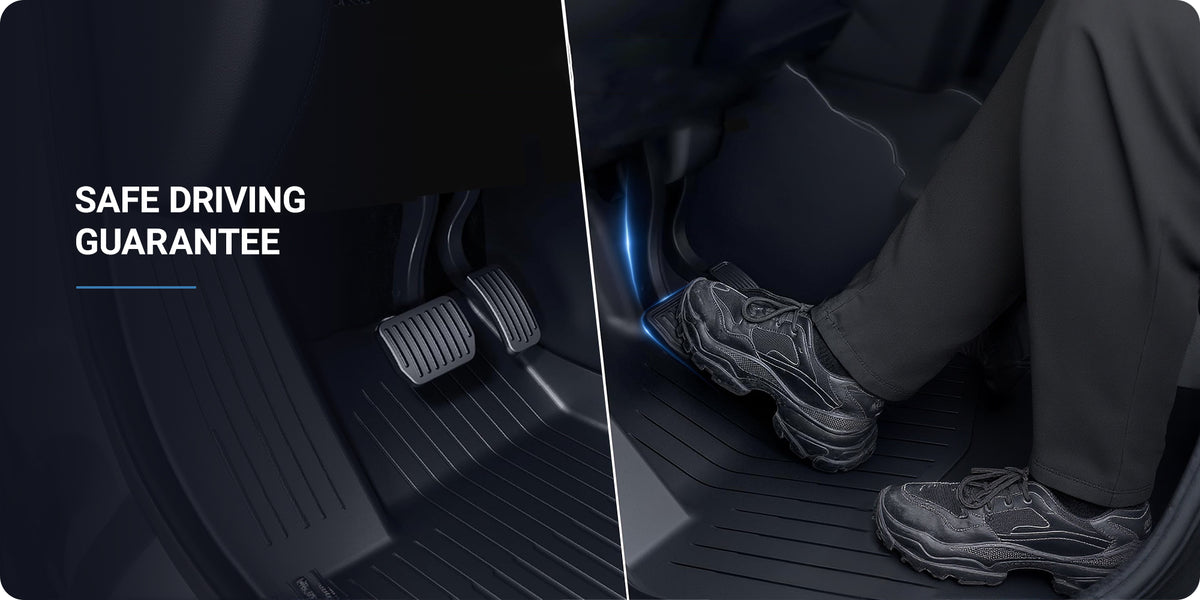 Tesla driver footwell with clear brake and accelerator space