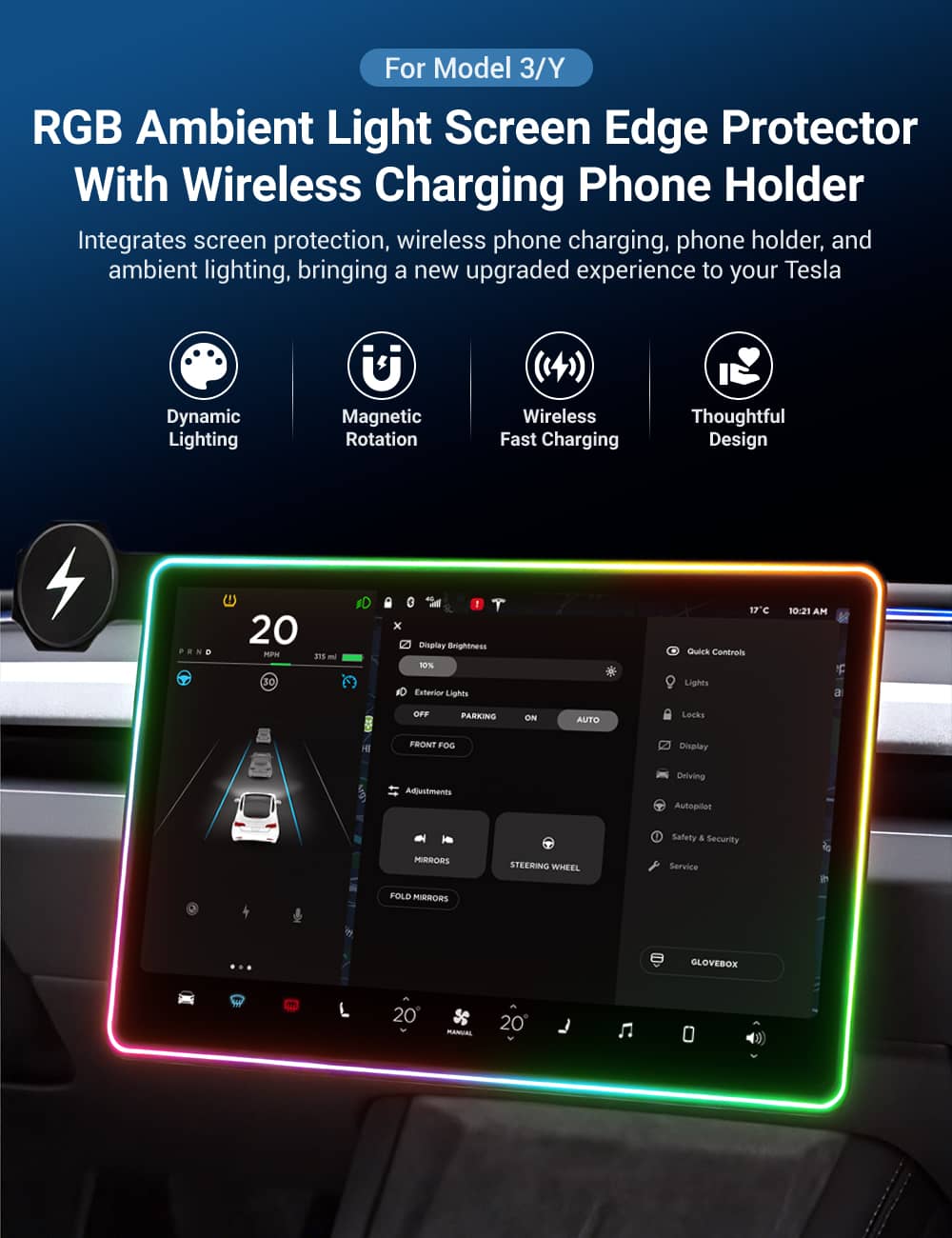 TESEVO ambient light screen edge protector Model 3/Y main view