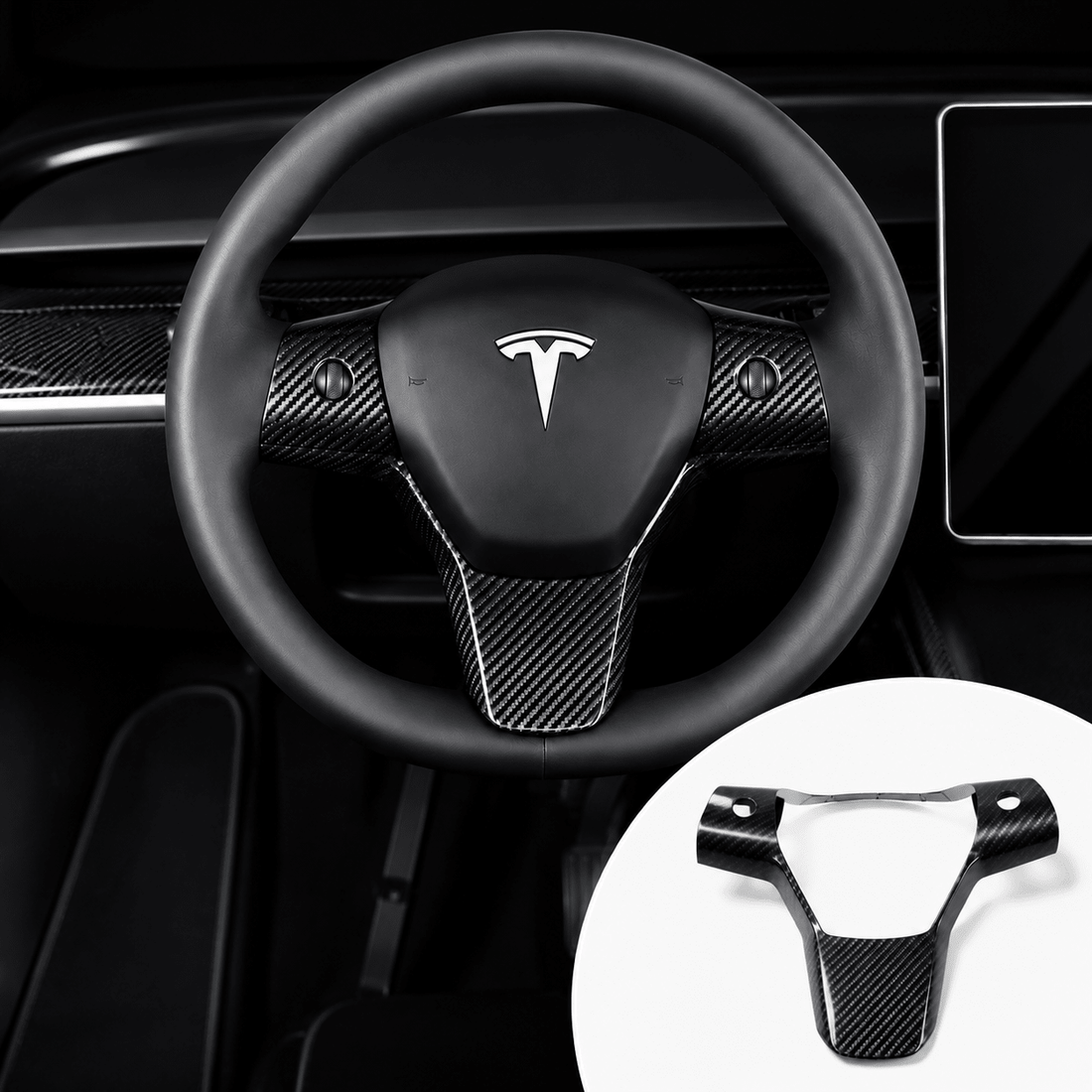 Carbon Fiber Full-Wrap Steering Wheel Trim for Tesla Model 3 / Model Y - Tesevo