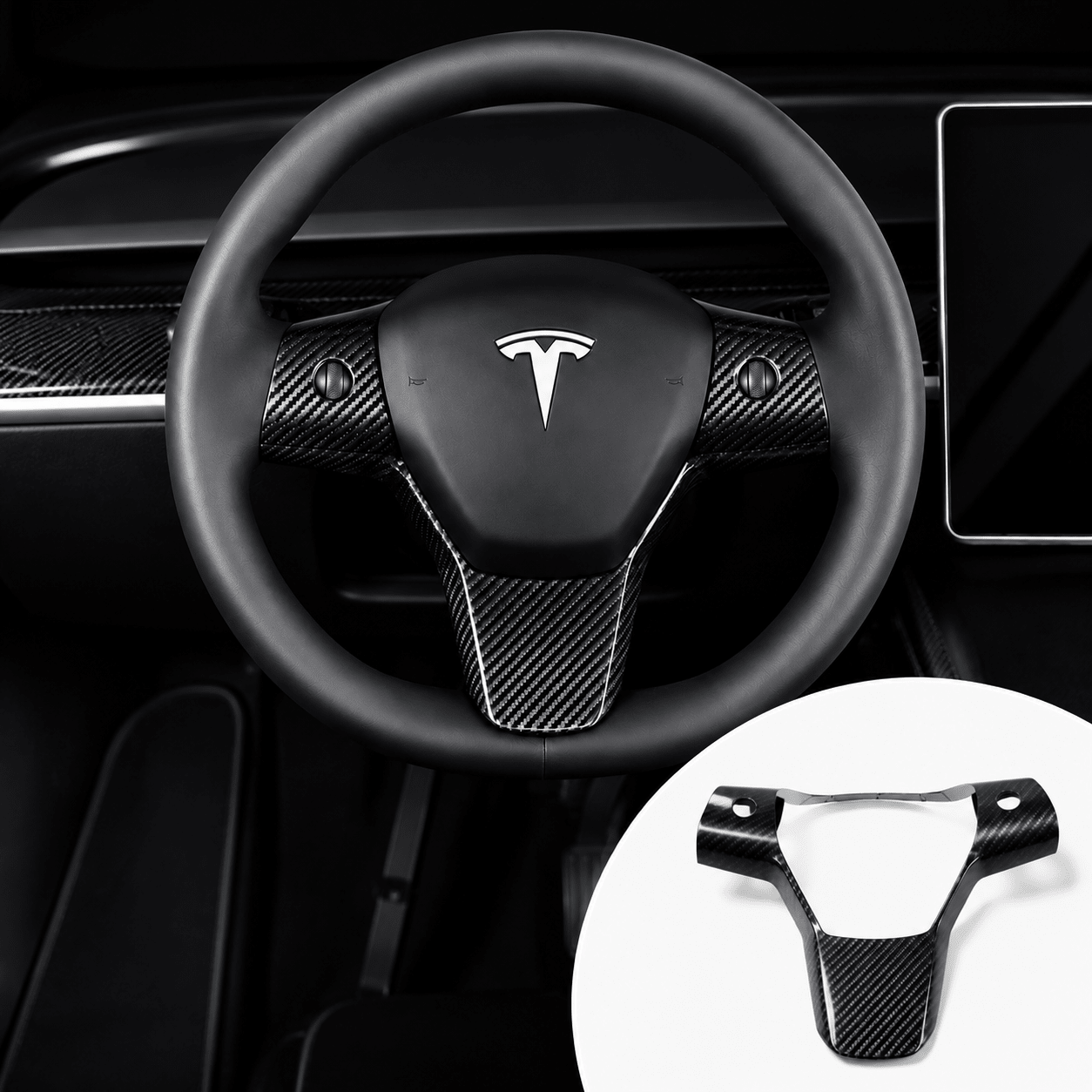 Carbon Fiber Full-Wrap Steering Wheel Trim for Tesla Model 3 / Model Y - Tesevo