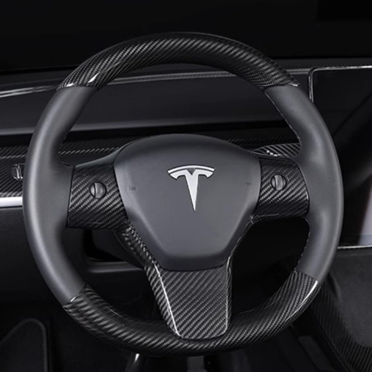Carbon Fiber Full-Wrap Steering Wheel Trim for Tesla Model 3 / Model Y - Tesevo
