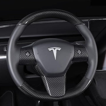 Carbon Fiber Full-Wrap Steering Wheel Trim for Tesla Model 3 / Model Y - Tesevo