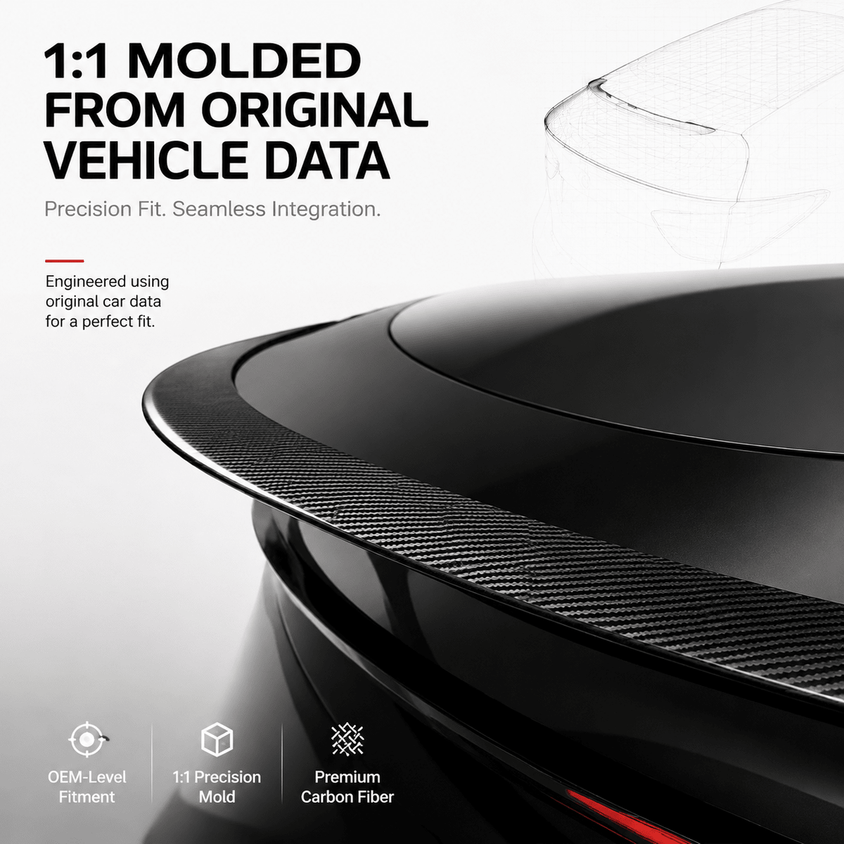Dry Carbon Fiber Spoiler for Model Y Juniper / Model Y Standard - Tesevo