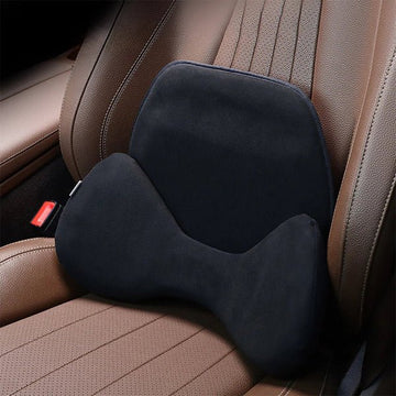 TESEVO Alcantara lumbar pillow installed in Tesla seat