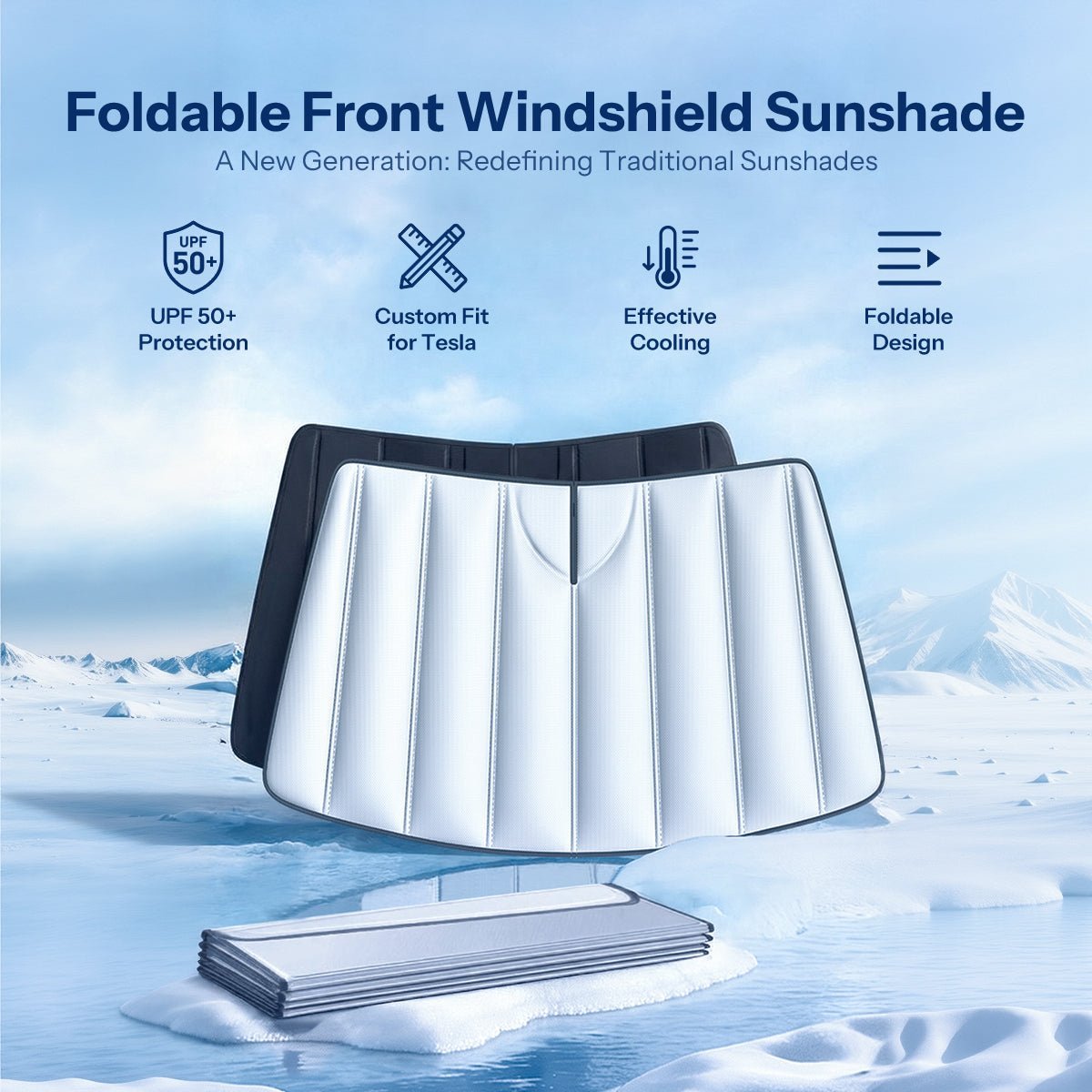Foldable Front Windshield Sunshade for Model 3 / Model Y - Tesevo