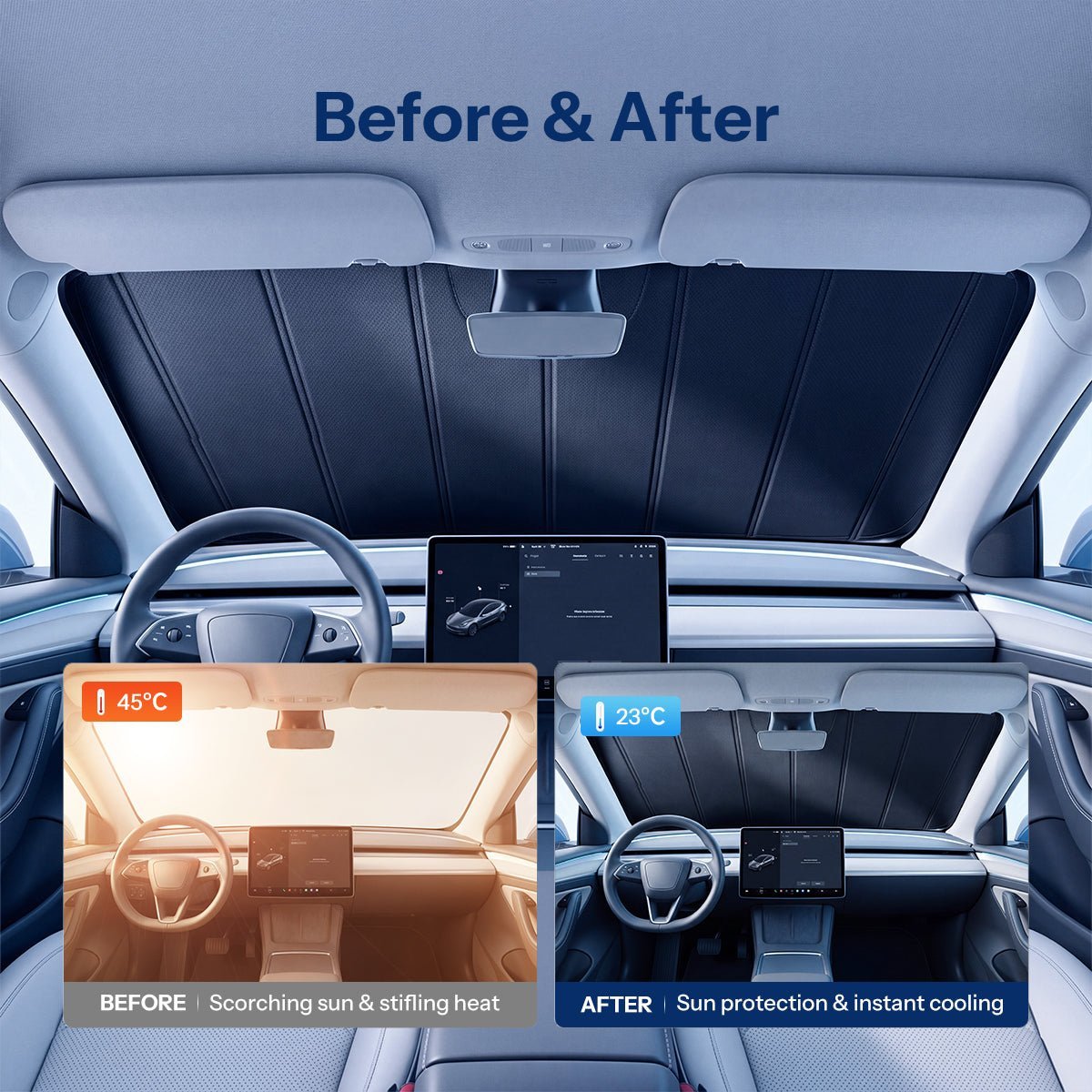 Foldable Front Windshield Sunshade for Model 3 / Model Y - Tesevo