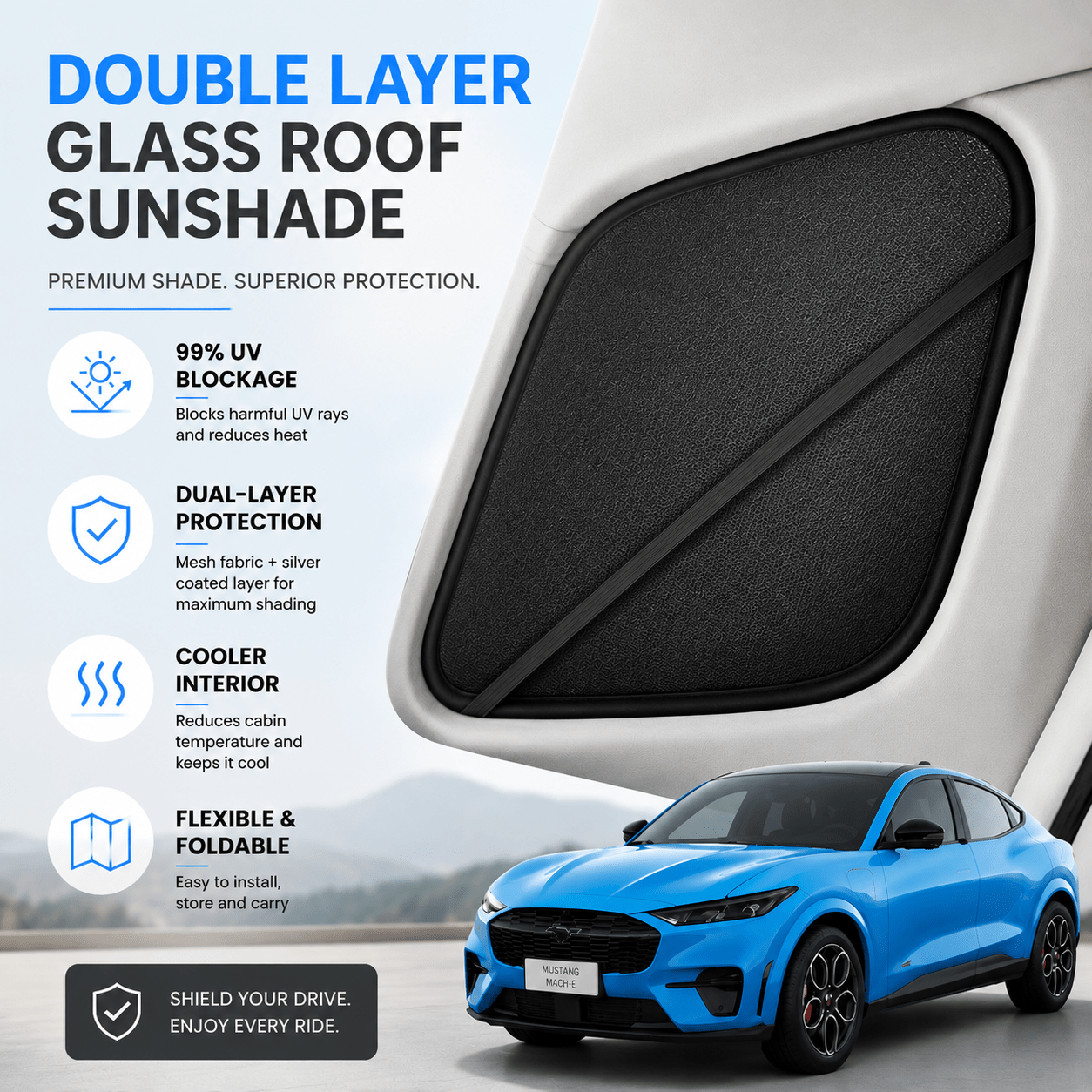 Gloss Roof Sunshade for Ford Mustang Mach-E - Tesevo