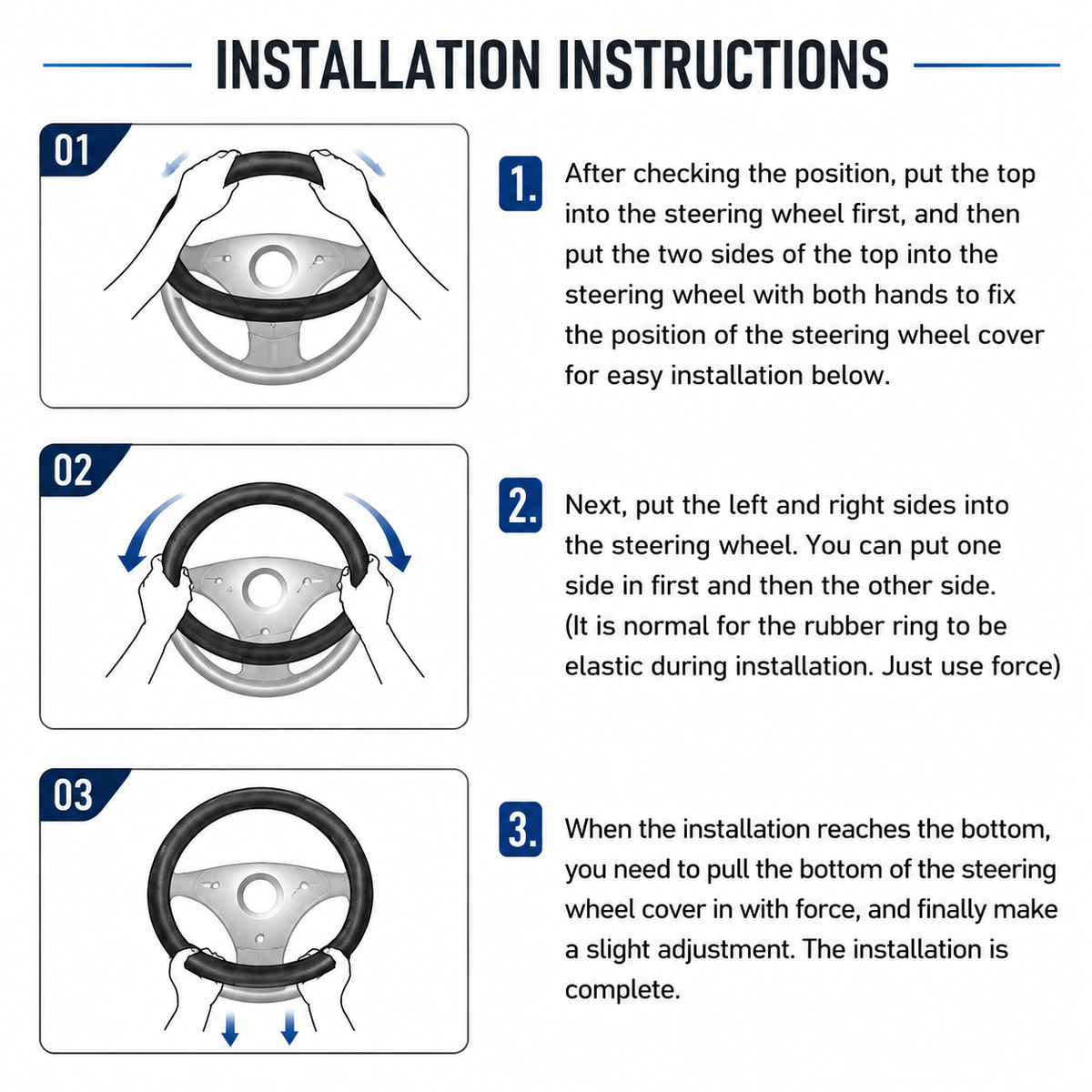 steering wheel lock installation 90-degree wheel position claw attachment visual guide