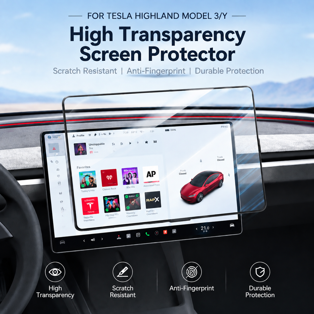 TESEVO one-piece screen bezel protector Model 3/Y