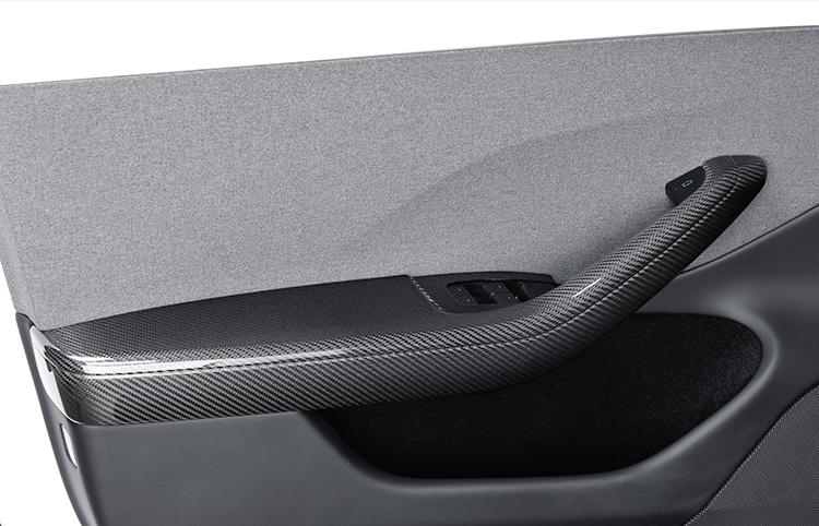 Real Dry Carbon Fiber Door Armrest Cover Overlays for Model 3 Highland & New Model Y - Tesevo