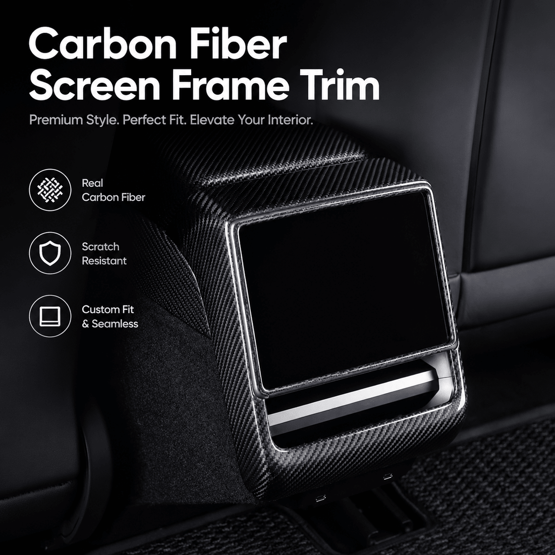 TESEVO real carbon fiber rear screen trim frame Model 3 Highland – main product view