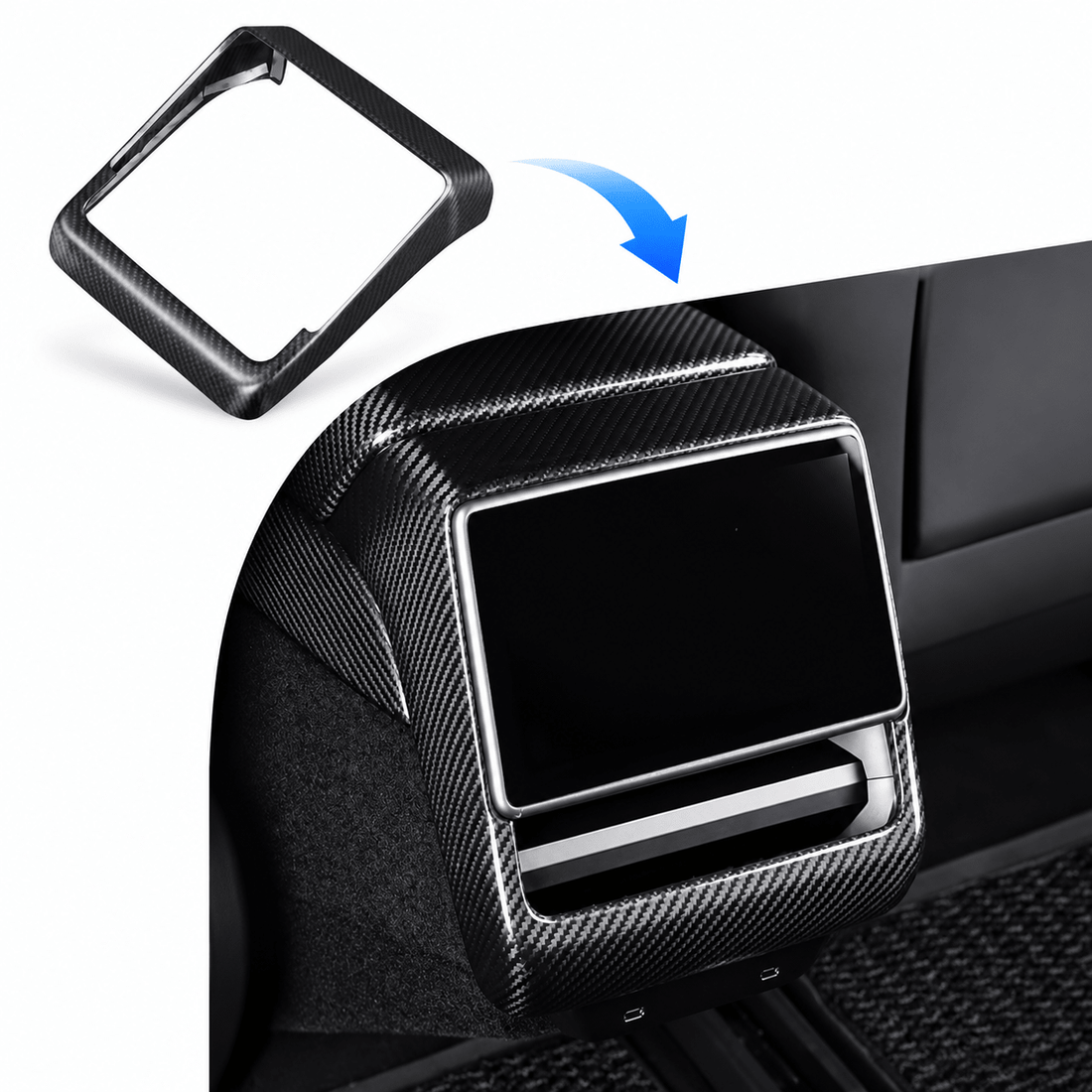 TESEVO real carbon fiber rear screen trim frame Model 3 Highland – main product view