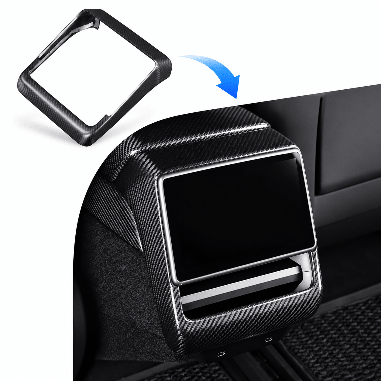 TESEVO real carbon fiber rear screen trim frame Model 3 Highland – main product view