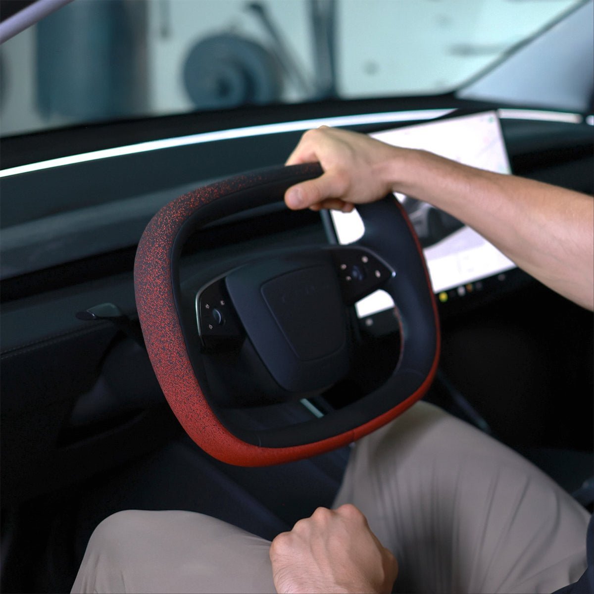TESEVO Starlink 4.0 Cyber yoke steering wheel Highland Juniper angled view