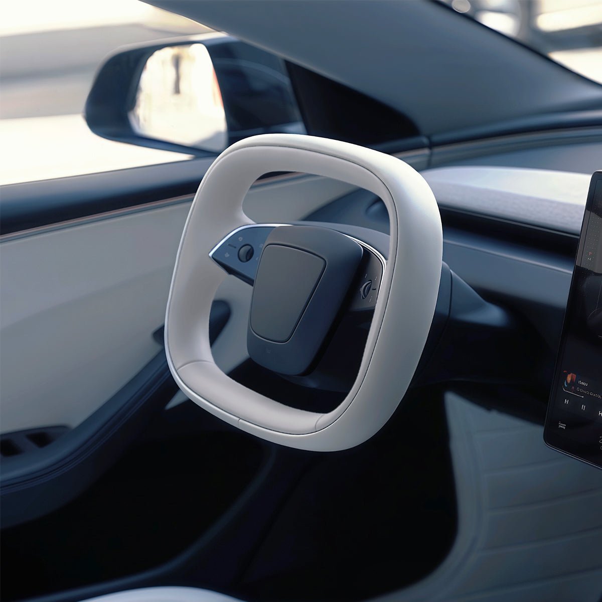 TESEVO Starlink 4.0 Cyber yoke steering wheel Highland Juniper storage view