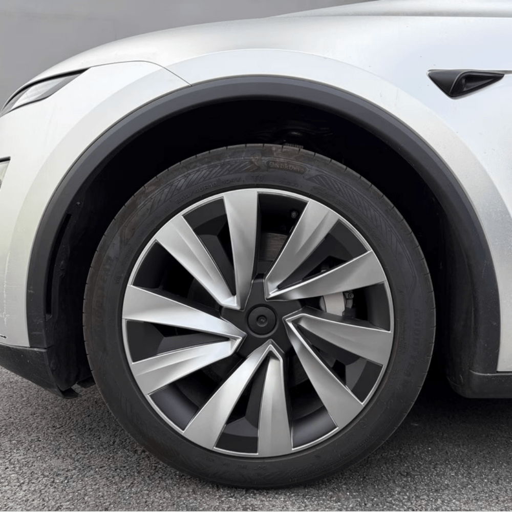 Tesevo 19 inch Cyclone Wheel Covers installed on Model Y Juniper