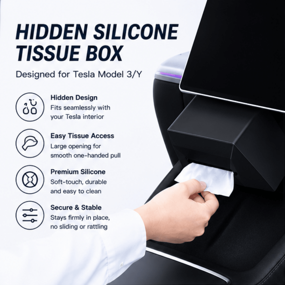 TESEVO hidden under-screen tissue holder installed in Model 3
