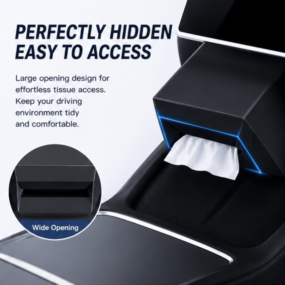 TESEVO Model Y under-display tissue storage angled photo