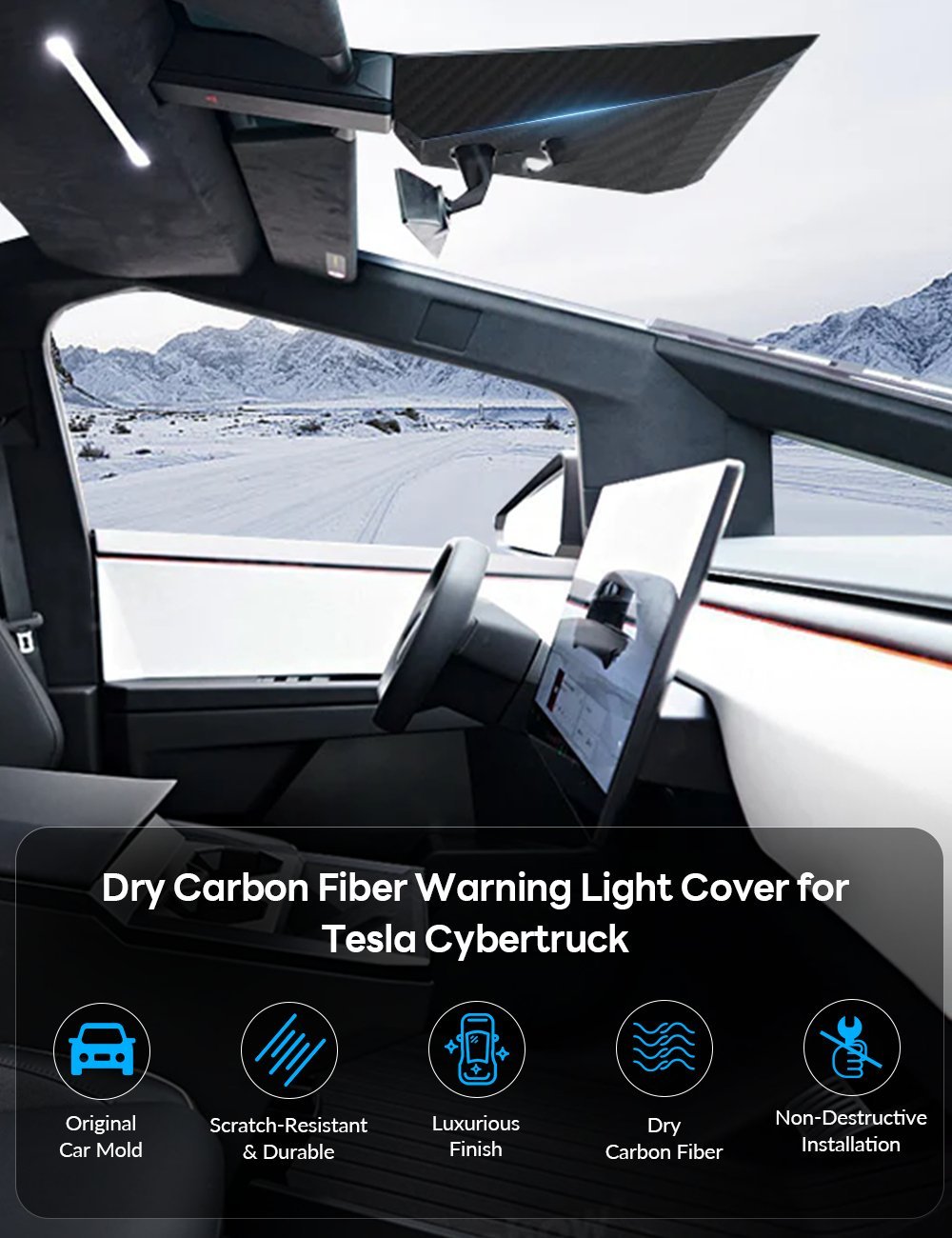 Tesla Cybertruck Dry Carbon Fiber Warning Light Cover