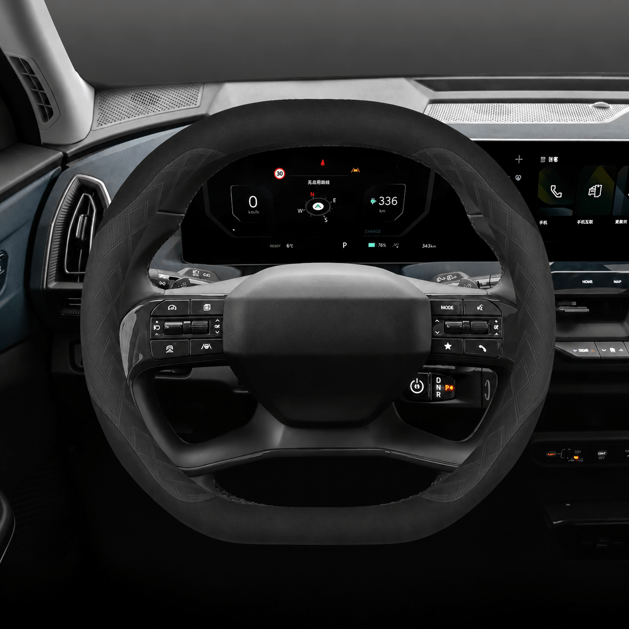 TESEVO Kia EV9 leather steering wheel cover angled view