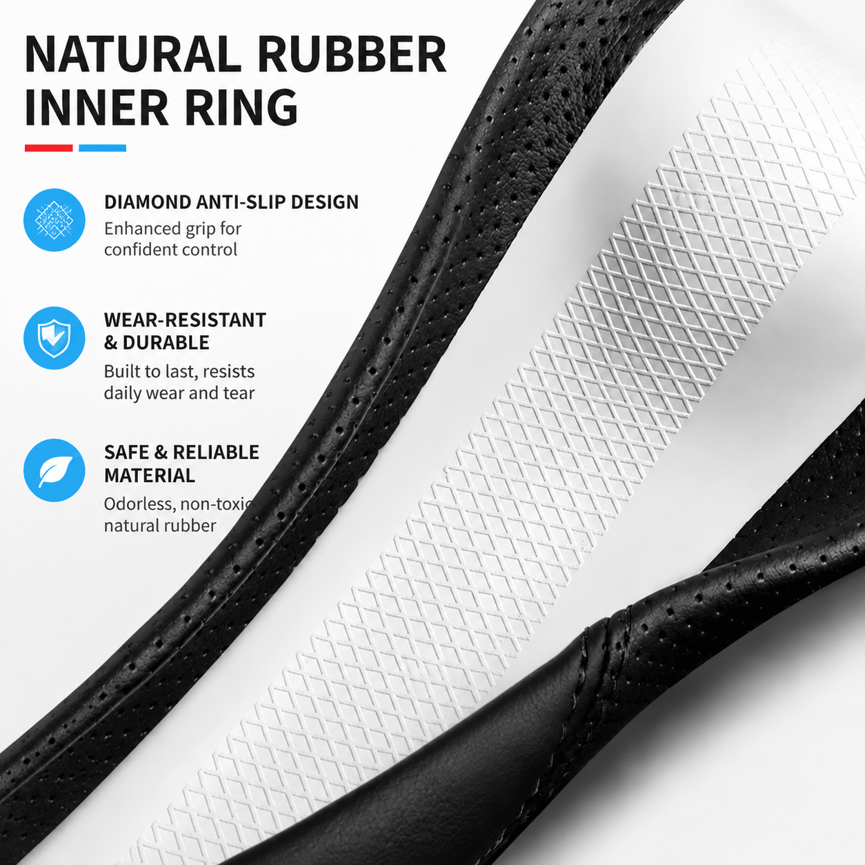 TESEVO Kia EV9 leather steering wheel cover close-up detail