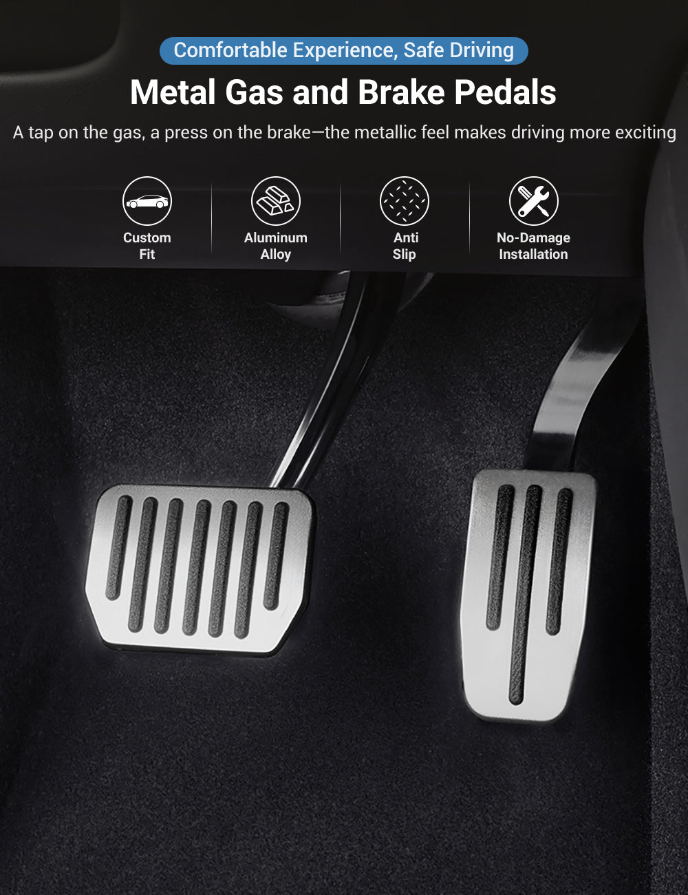 TESEVO Model S X metal brake gas pedal covers installed view