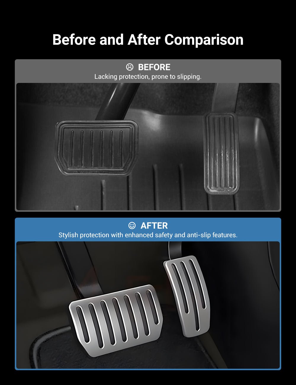 TESEVO Model S X metal brake gas pedal covers close-up detail