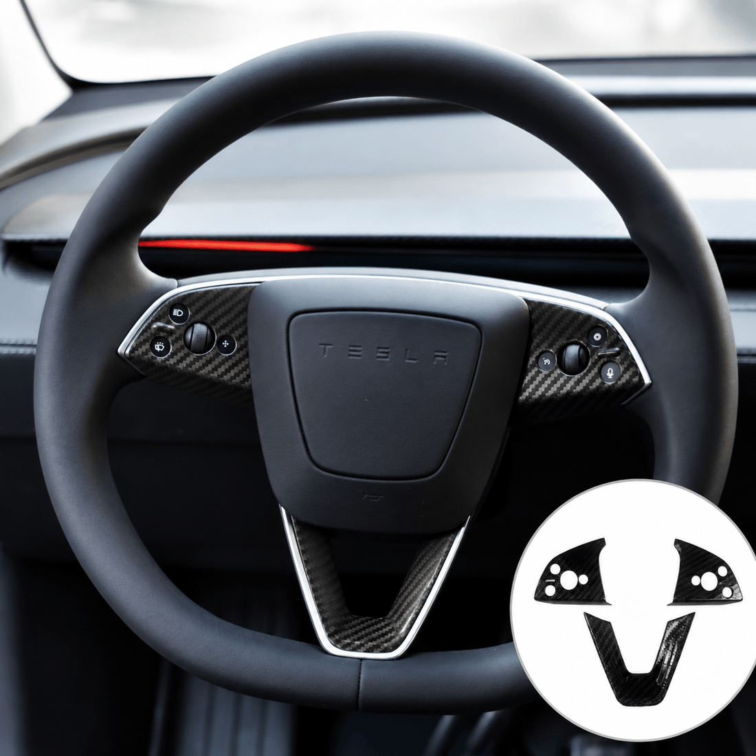 TESEVO steering wheel middle trim dry carbon Highland Juniper – main product view