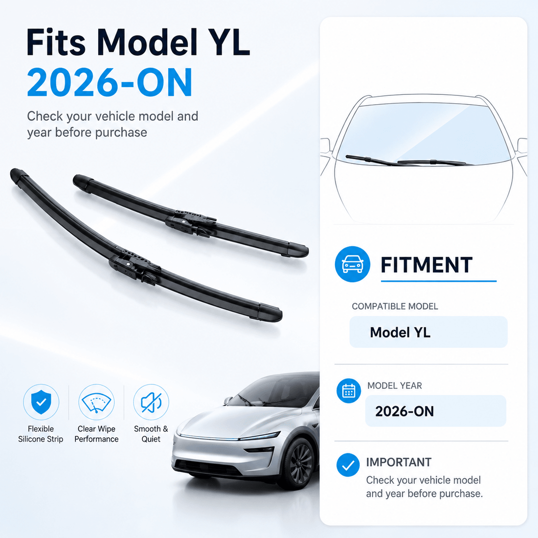 TESEVO Windshield Wiper Blades for Tesla Model YL (6-Seater) | 2-Pack - Tesevo