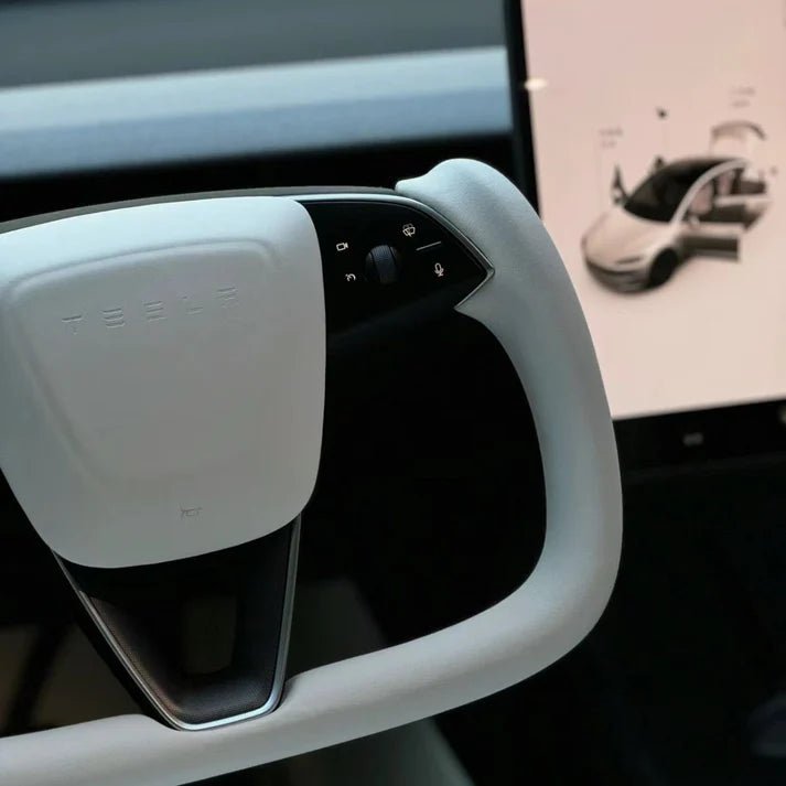 Tesevo Yoke Plaid Steering Wheel for Model 3 Highland【White Leather】 - Tesevo