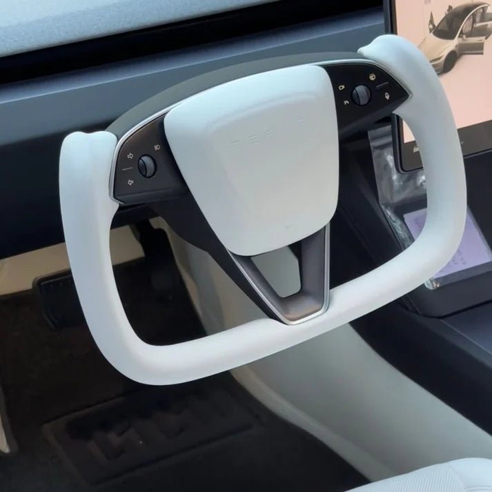 Tesevo Yoke Plaid Steering Wheel for Model 3 Highland【White Leather】 - Tesevo