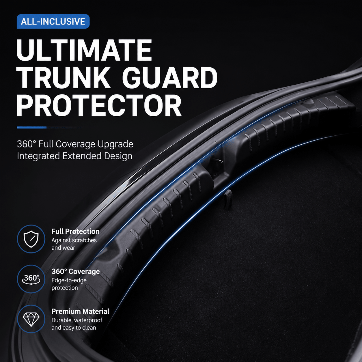 TESEVO Model 3 Highland invisible TPE trunk sill protector close-up detail