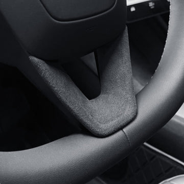 TESEVO tumbled leather steering wheel panel Highland Model Y – feature detail photo
