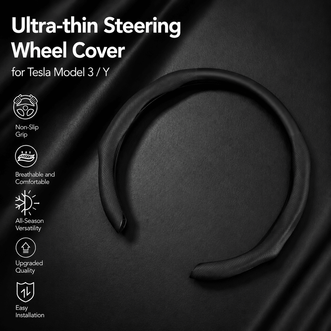 TESEVO Model 3 Y ultra-thin steering wheel cover installed view