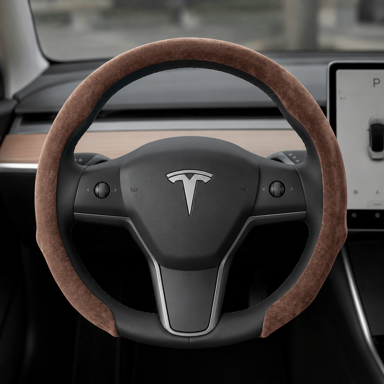 TESEVO Model 3 Y ultra-thin steering wheel cover overview shot