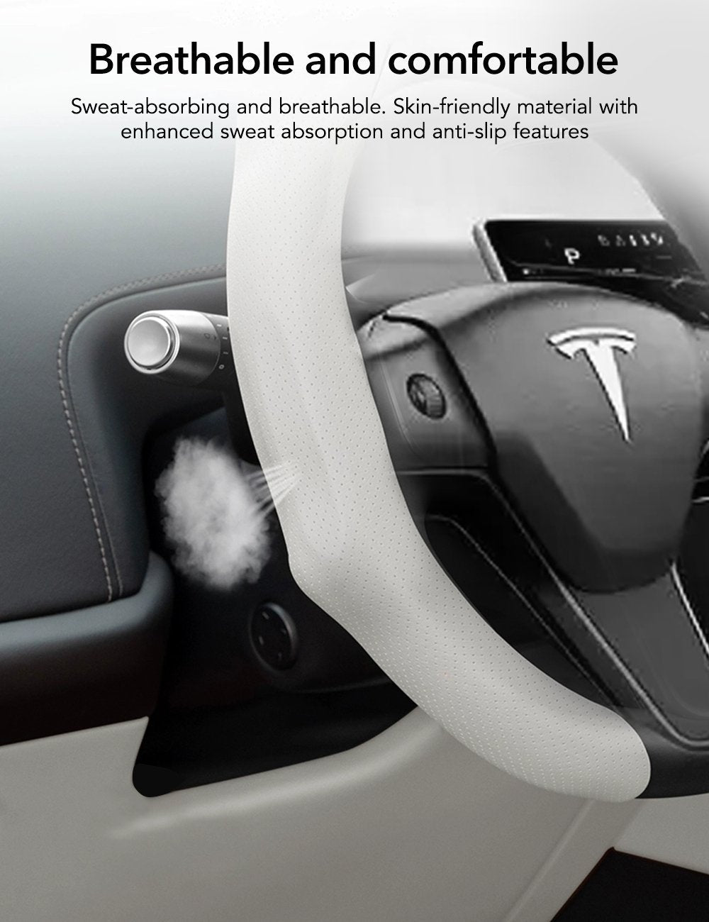 TESEVO Model 3 Y ultra-thin steering wheel cover close-up detail