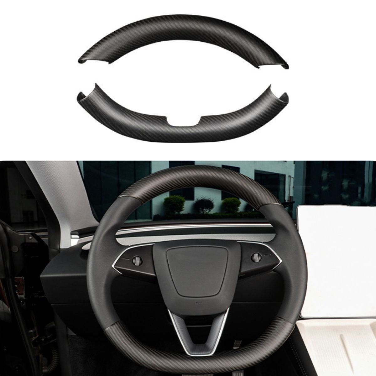 Upper / Lower Steering Wheel Trim for Tesla Model 3 / Y | Carbon Fiber Interior - Tesevo