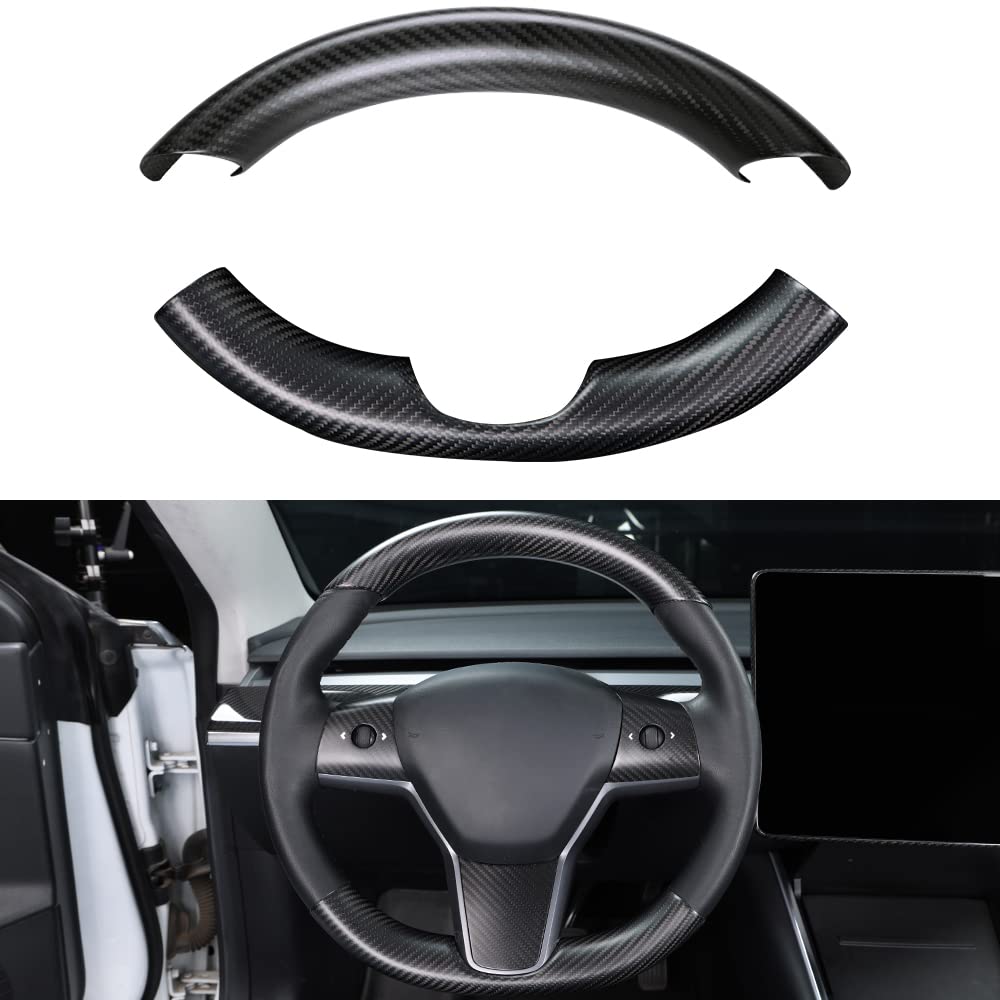 Upper / Lower Steering Wheel Trim for Tesla Model 3 / Y | Carbon Fiber Interior - Tesevo