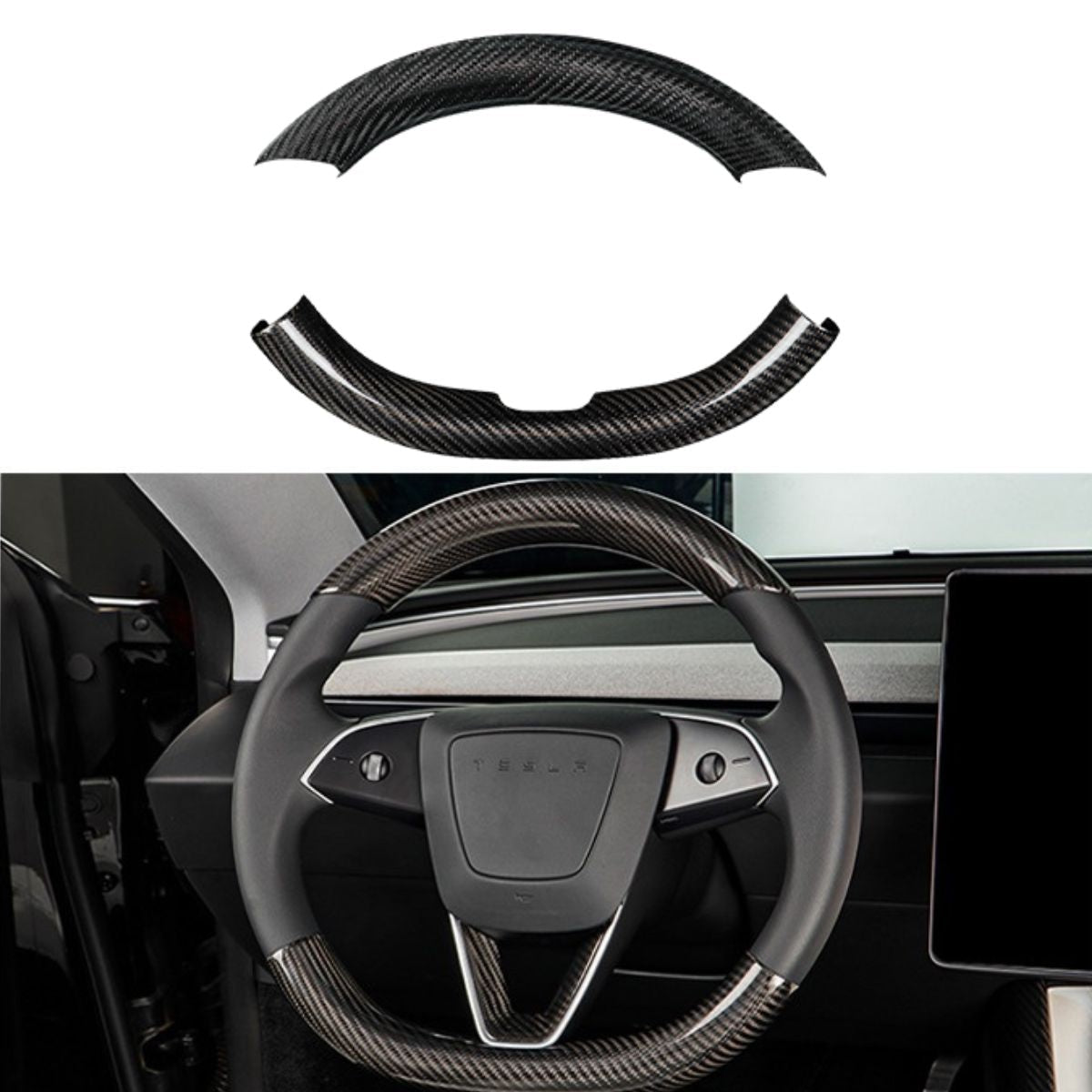 Upper / Lower Steering Wheel Trim for Tesla Model 3 / Y | Carbon Fiber Interior - Tesevo