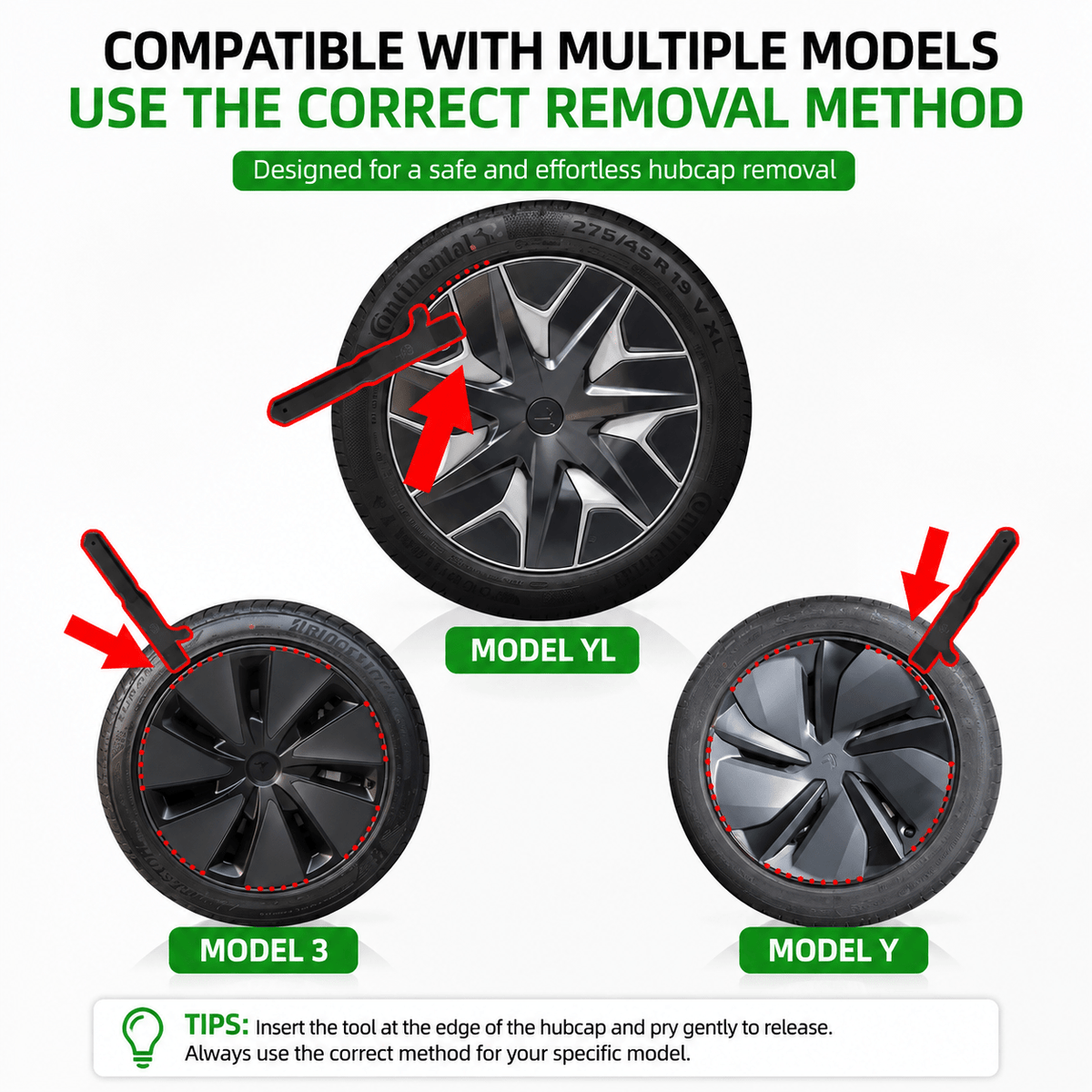 TESEVO Tesla hub cap removal pry bar tool Model 3 Y YL install photo