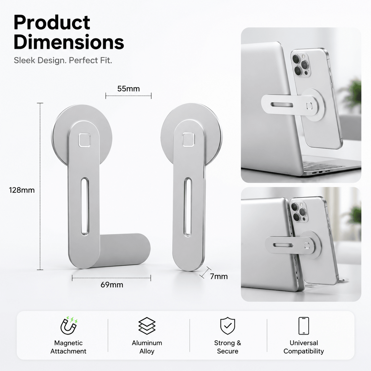 TESEVO Tesla magnetic phone mount with phone attached close-up